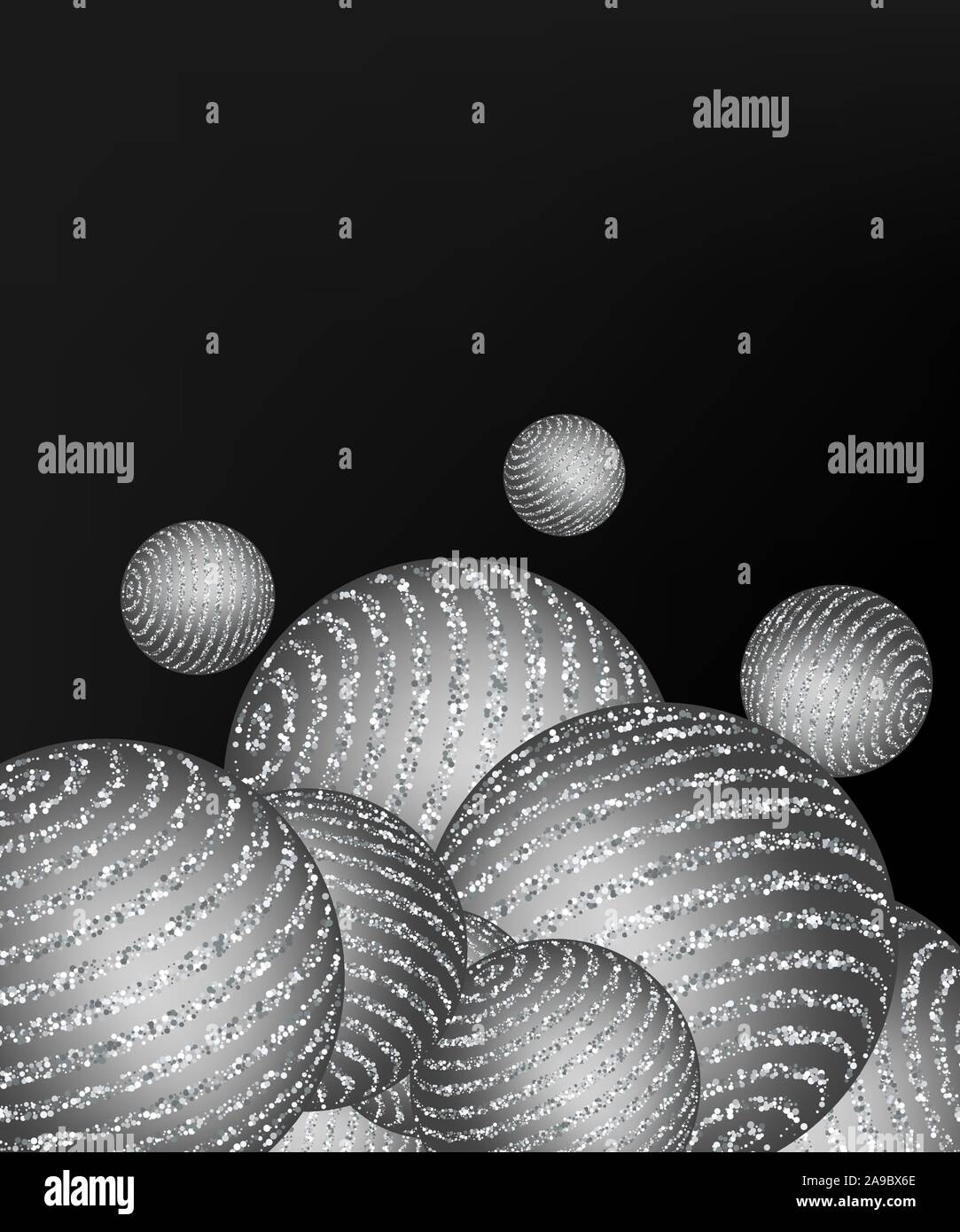 Silver shiny balls . Vector illustration.Silver glitters background Stock Vector