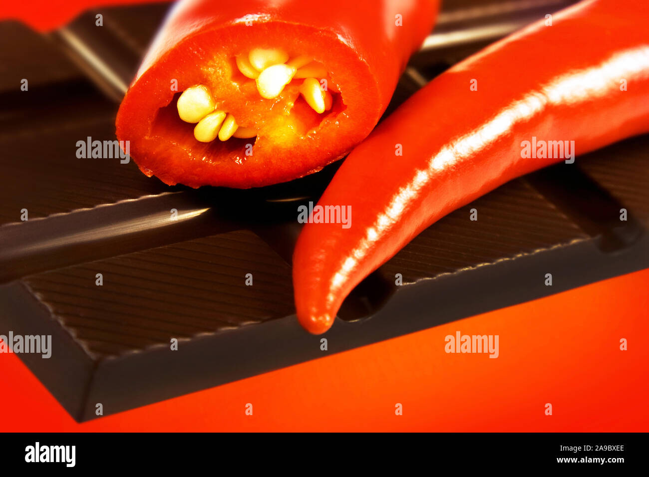 Dark chocolate with chili flavour Stock Photo Alamy