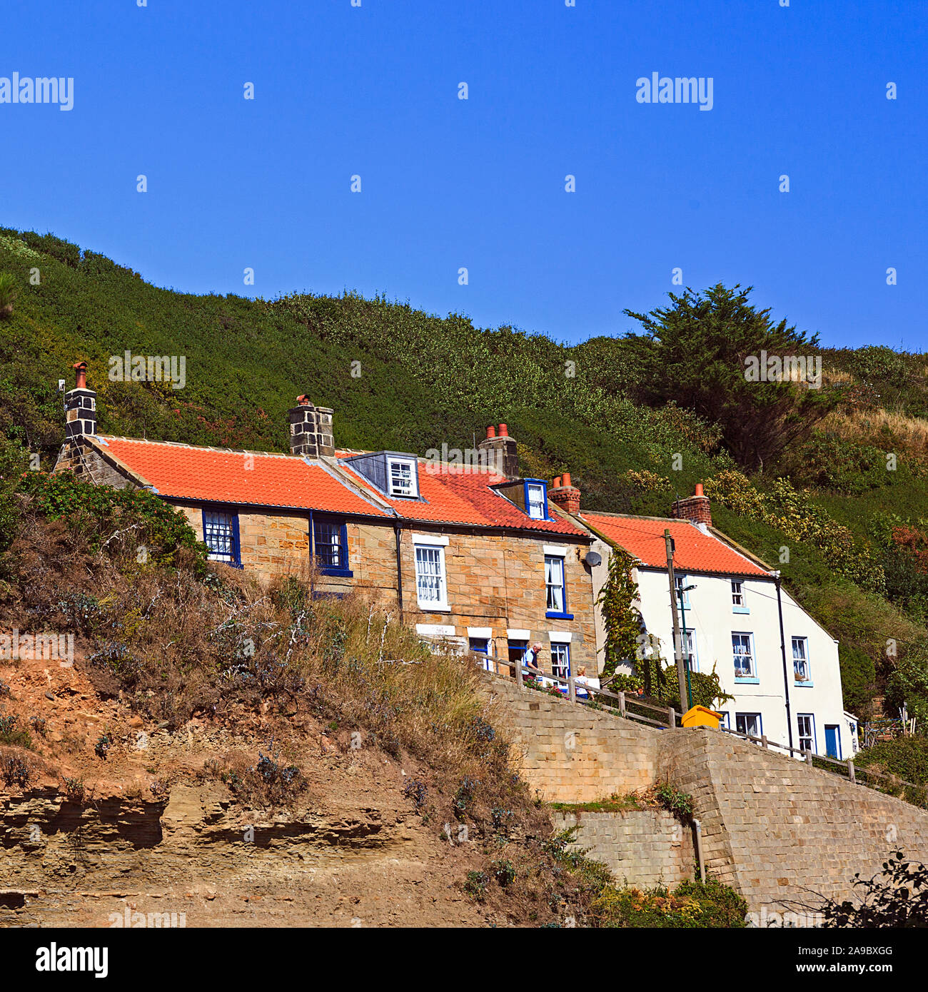Cottages On Top Of The Cliff Overlooking Staithes Harbour On The