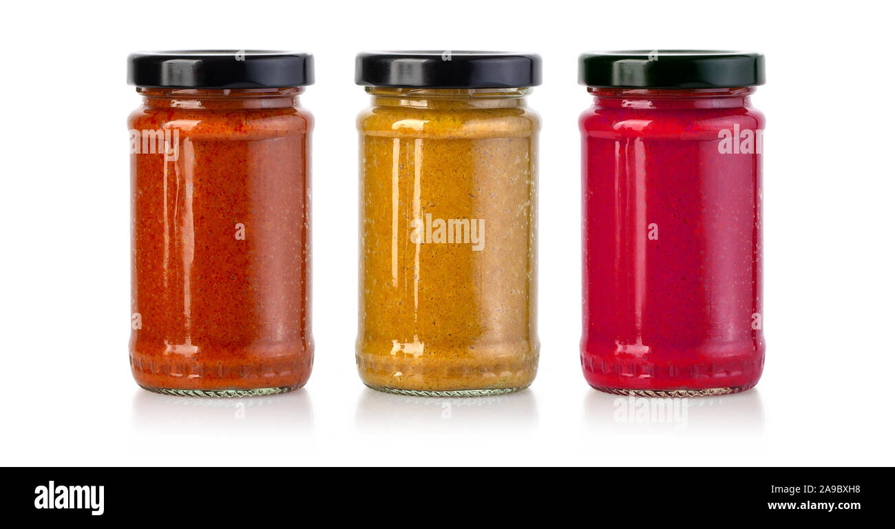 the various barbecue sauces in jars with clipping path Stock Photo Alamy