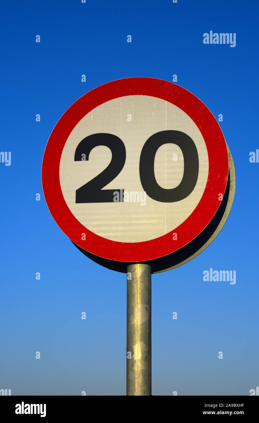 20mph roadside speed limit warning sign united kingdom Stock Photo Alamy