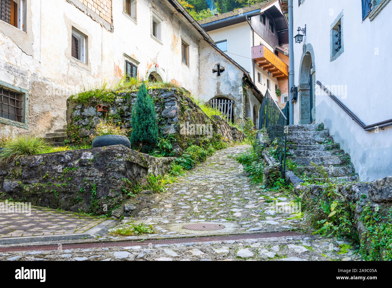 The village of Kropa, Slovenia with fall foliage color Stock Photo - Alamy