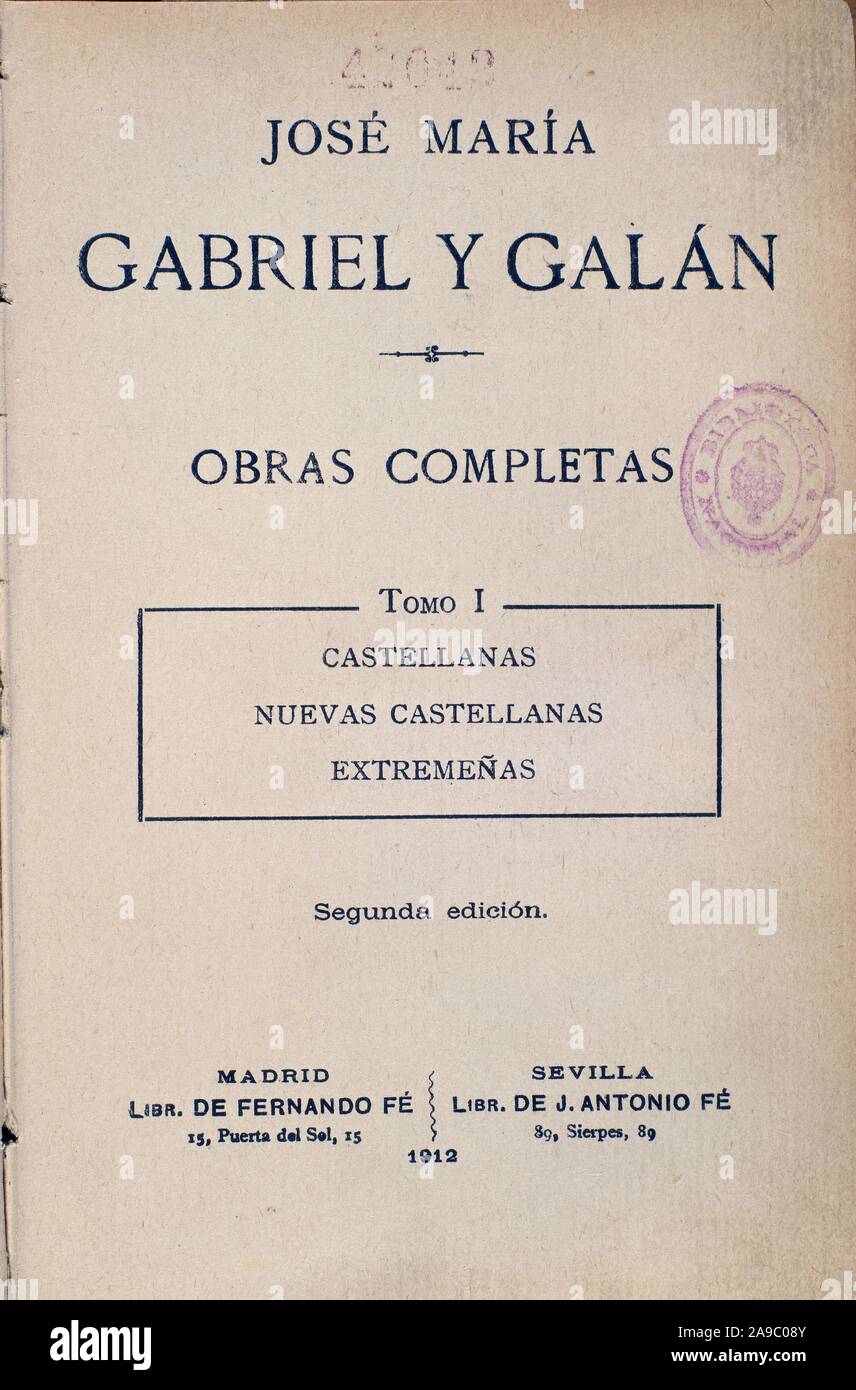 OBRAS COMPLETAS1912. Author GABRIEL Y GALAN
