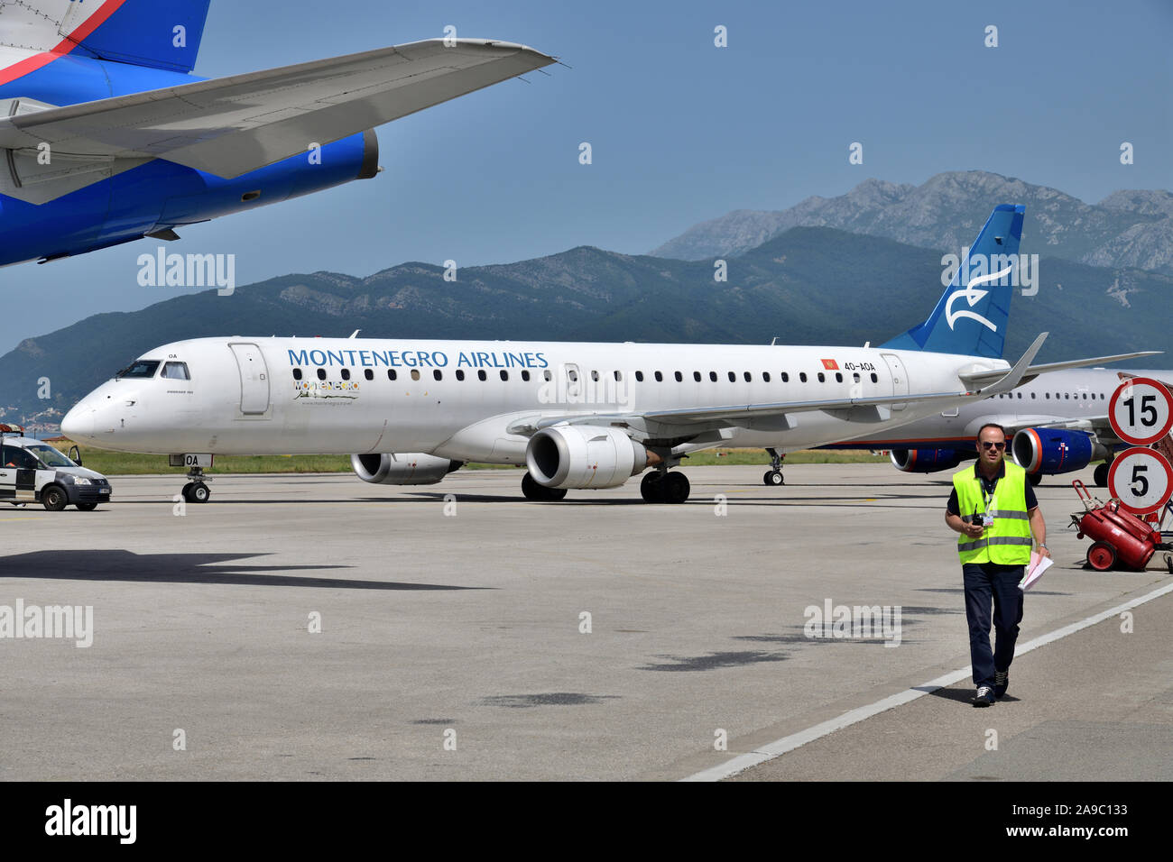 Tivat, Montenegro June 8. 2019. Montenegro airline plane on the take
