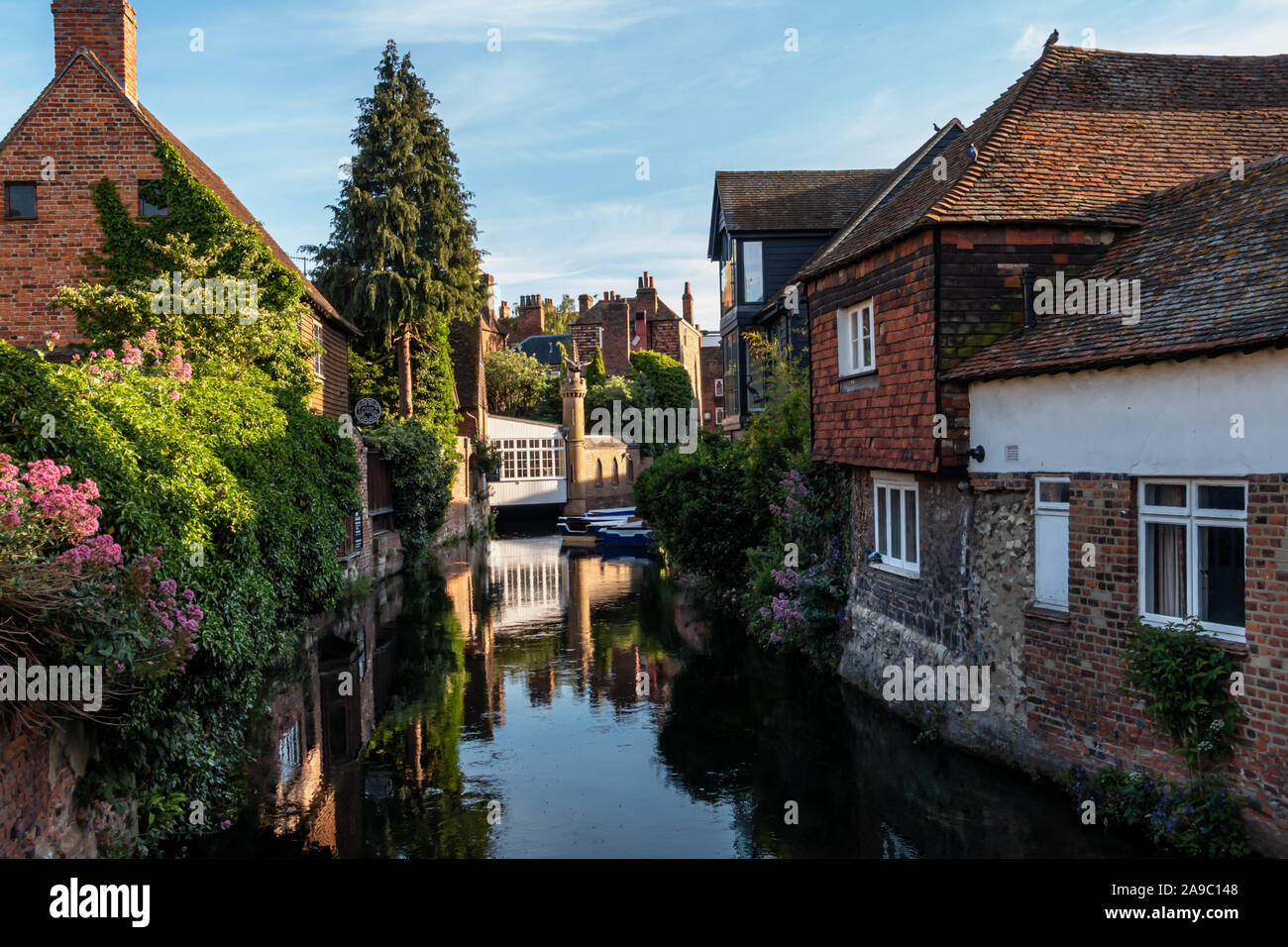 The River Stour flows through Canterbury, a cathedral city in Kent, southeast England, UK Stock Photo