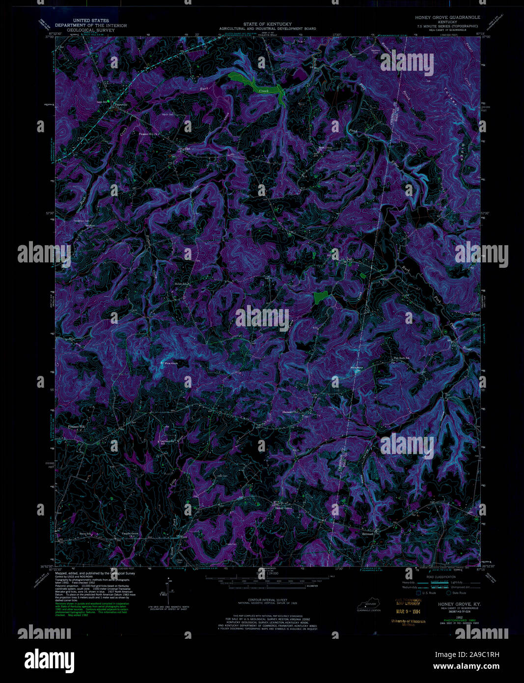 USGS TOPO Map Kentucky KY Honey Grove 708918 1952 24000 Inverted Stock