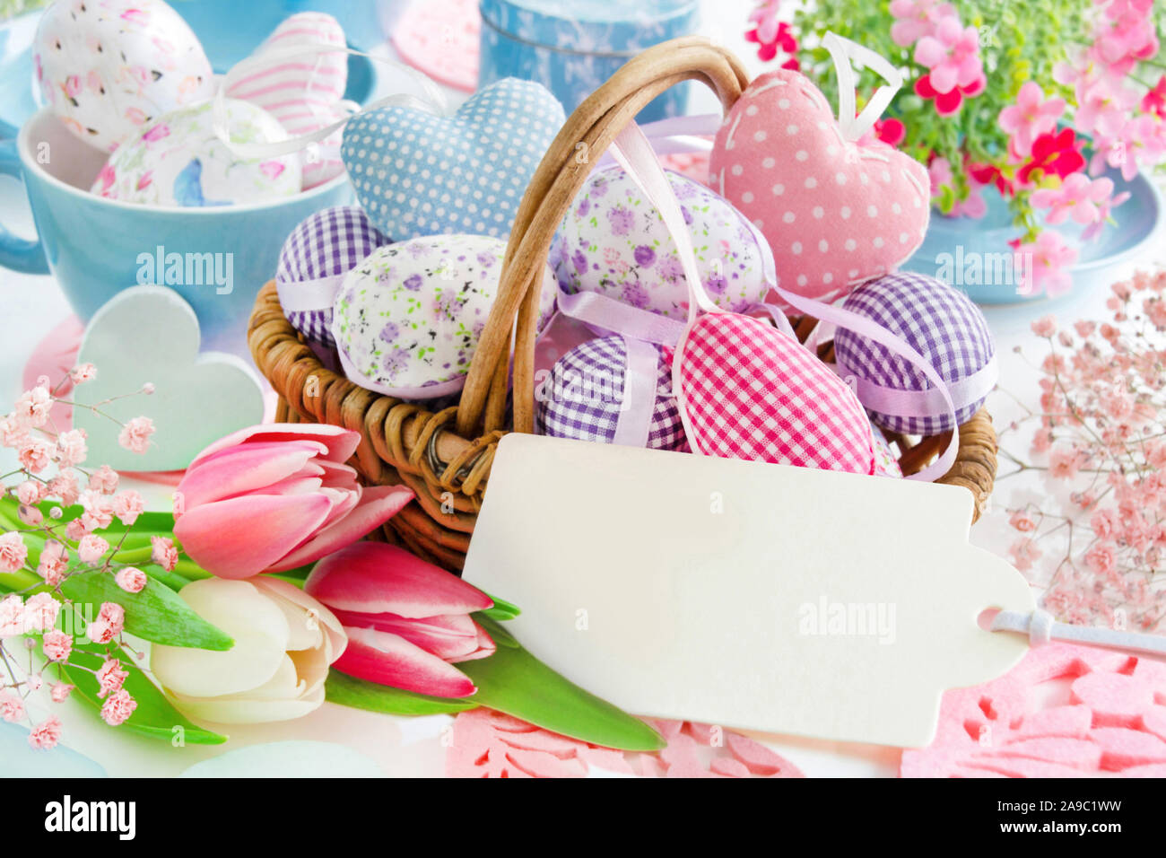 Easter decoration eggs and tulips Stock Photo - Alamy