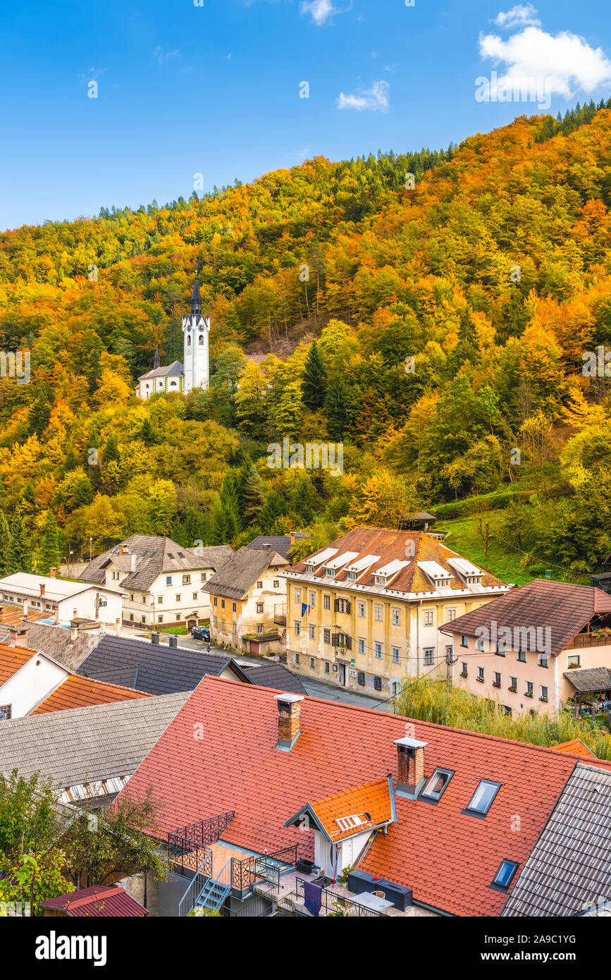 The village of Kropa, Slovenia with fall foliage color Stock Photo - Alamy