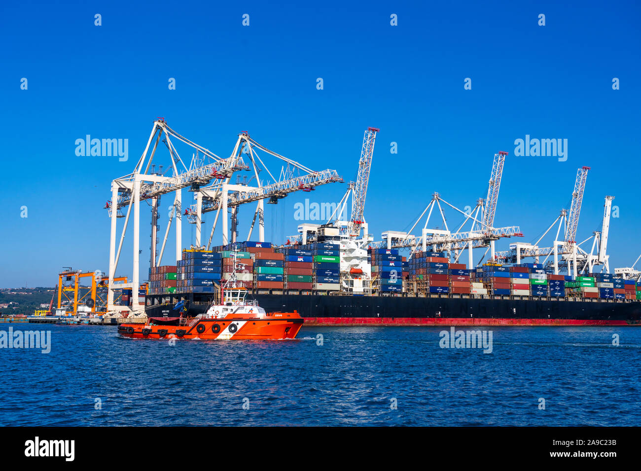 The Adriatic container port facilities of Koper, Slovenia, Europe. Stock Photo
