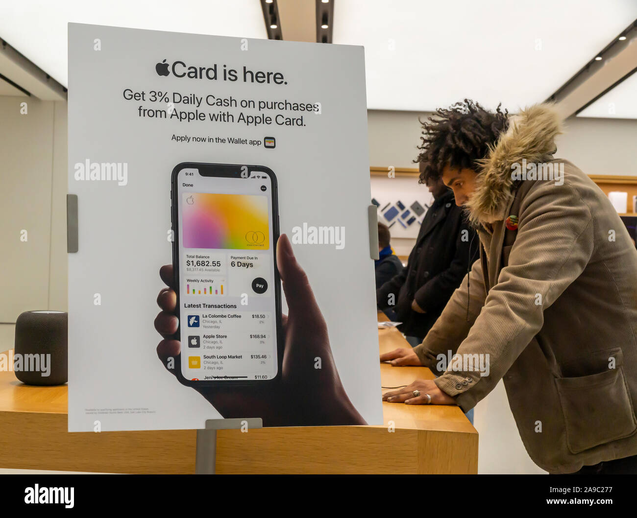 https://c8.alamy.com/comp/2A9C277/a-sign-advertising-the-apple-card-in-the-world-trade-center-apple-store-in-new-york-on-tuesday-november-12-2019-goldman-sachs-the-issuer-of-the-card-has-been-accused-of-gender-bias-giving-women-lower-credit-limits-even-women-that-share-assets-with-their-spouses-who-received-hight-limits-richard-b-levine-2A9C277.jpg