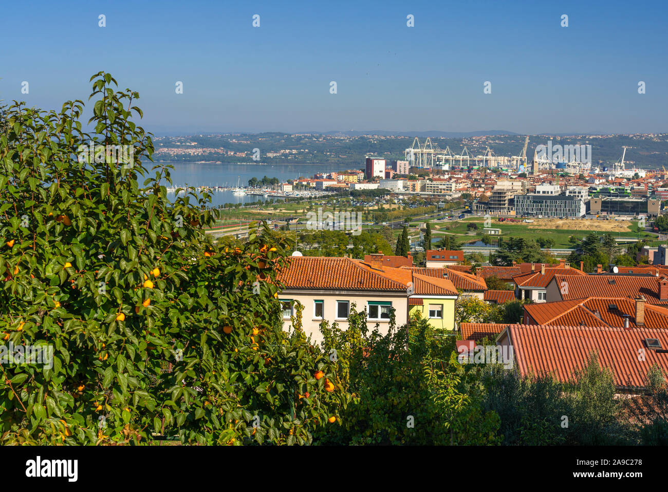 The skyline of the Adriatic port city of Koper, Slovenia, Europe. Stock Photo
