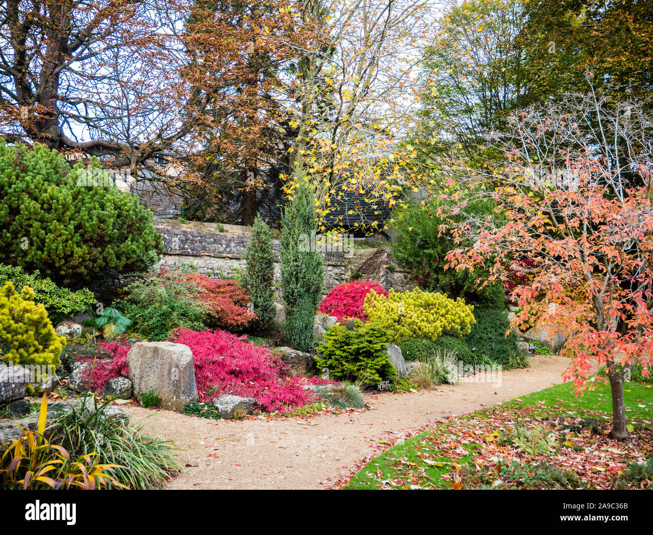 Autumn, Fall, Rock Garden, The Gardens, St Johns College, Oxford University, Oxford, Oxfordshire, England, UK, GB. Stock Photo