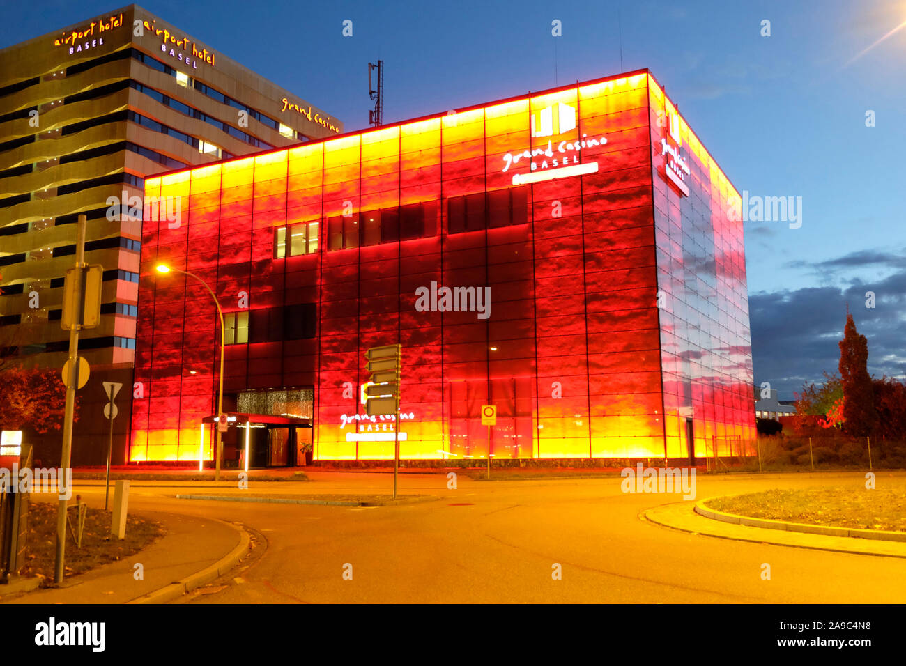 A general view of the grand casino Basel at night Stock Photo