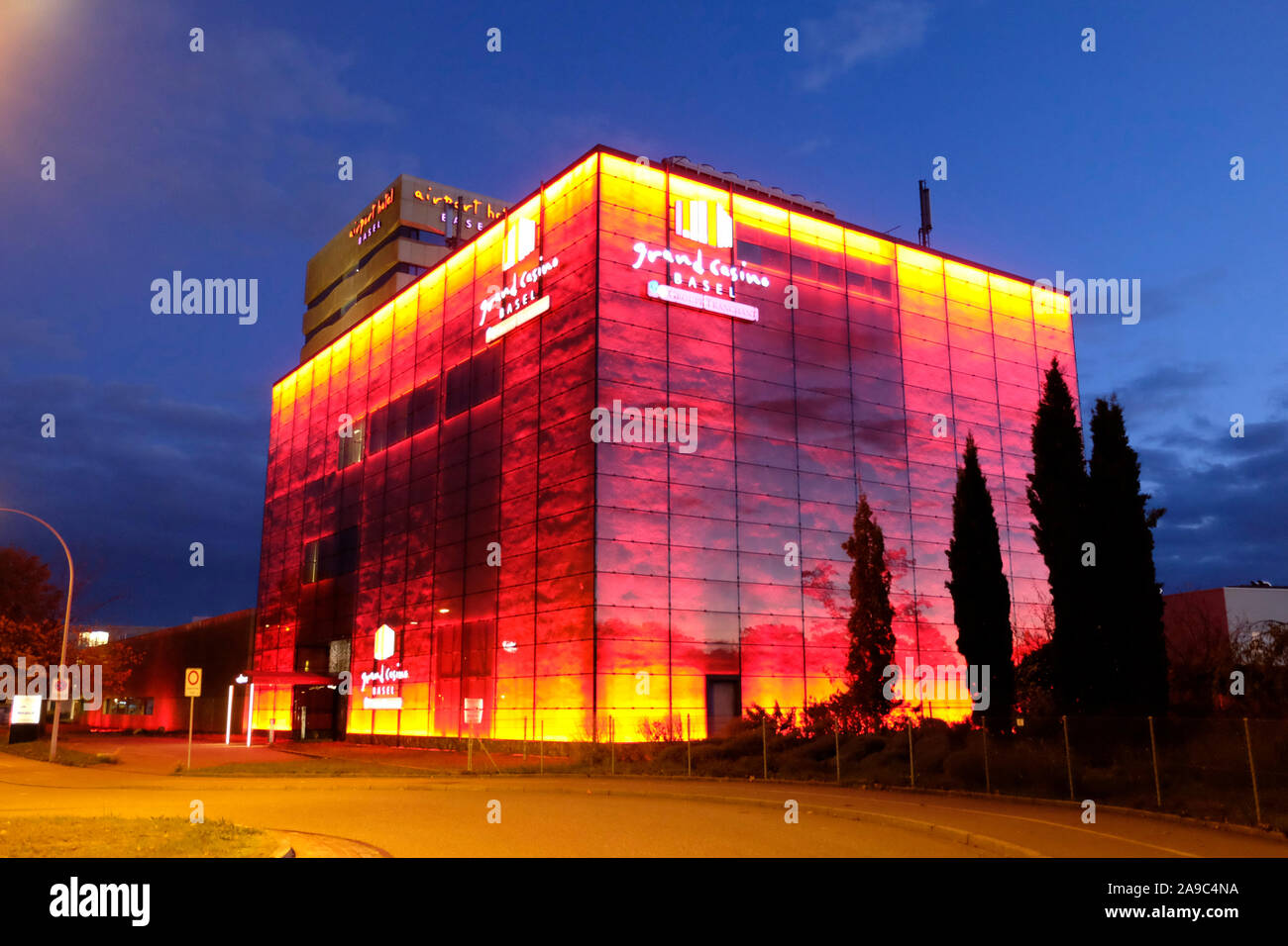 A general view of the grand casino Basel at night Stock Photo