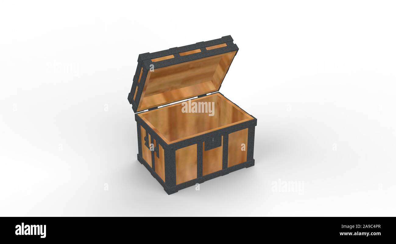 Wood chest isolated on White 3D Rendering Stock Photo - Alamy