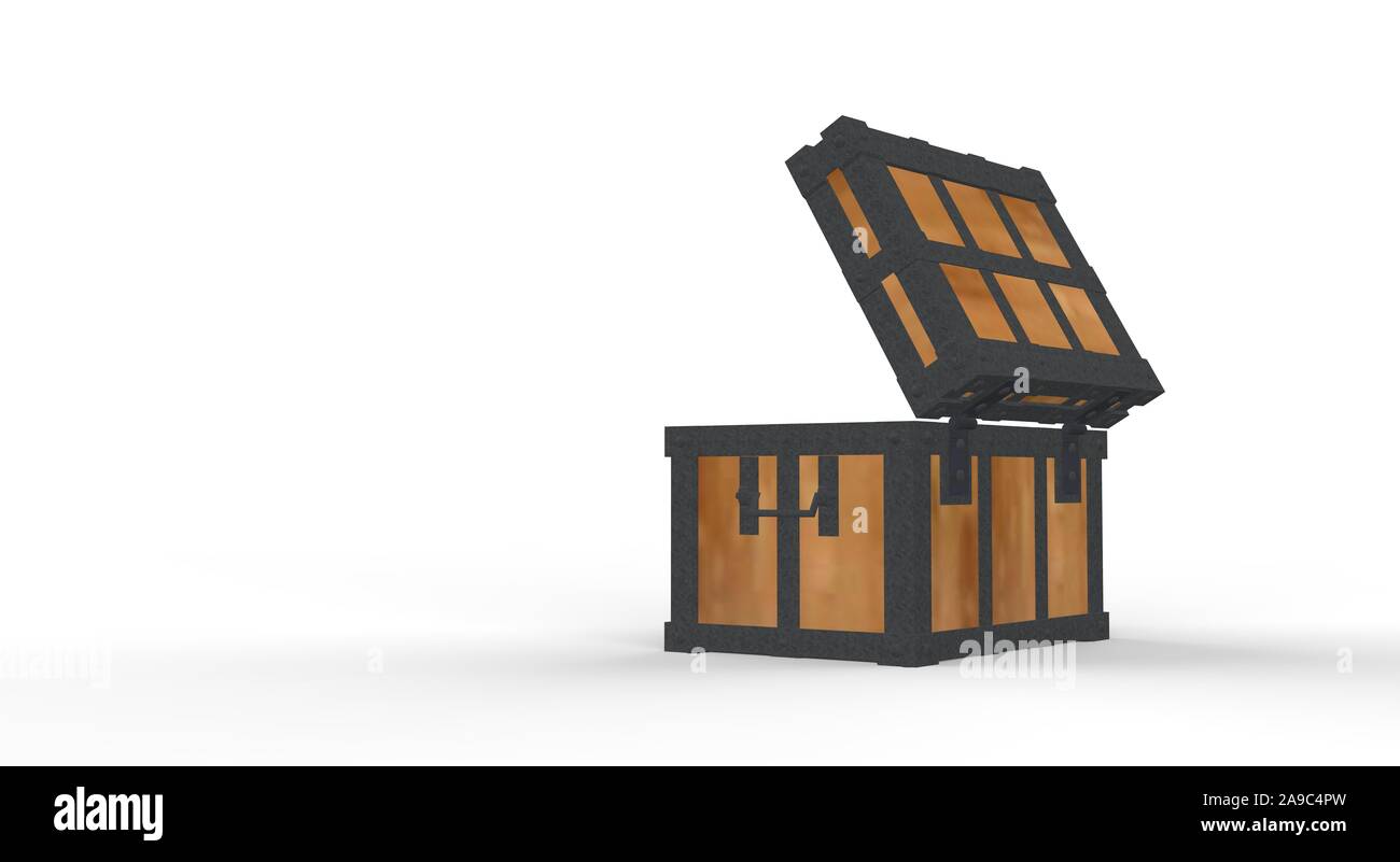 Wood chest isolated on White 3D Rendering Stock Photo - Alamy