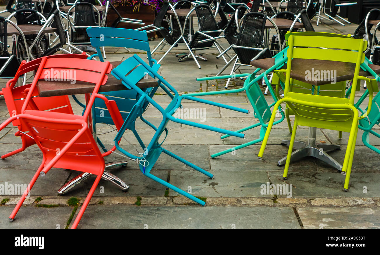 Bright Colored Chairs Of A Street Cafe Stock Photo 332796348 Alamy