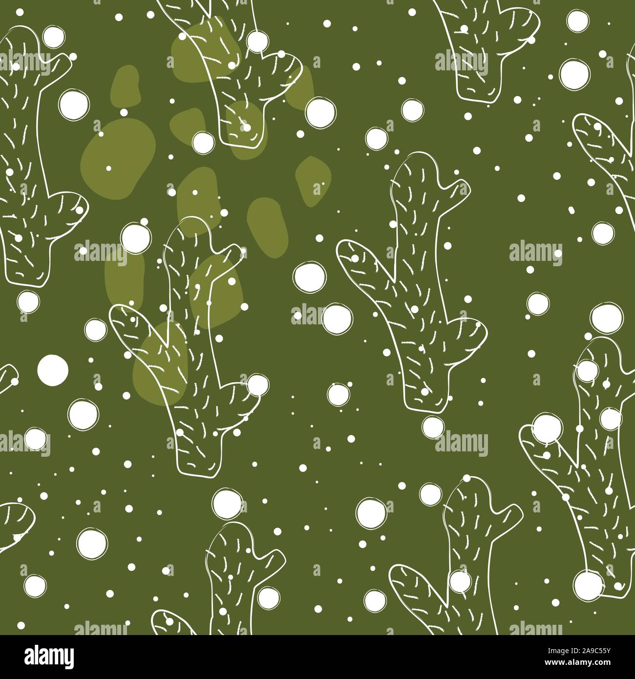 Seamless Pattern with Hand Drawn Cacti. Scandinavian Style. Vector ...
