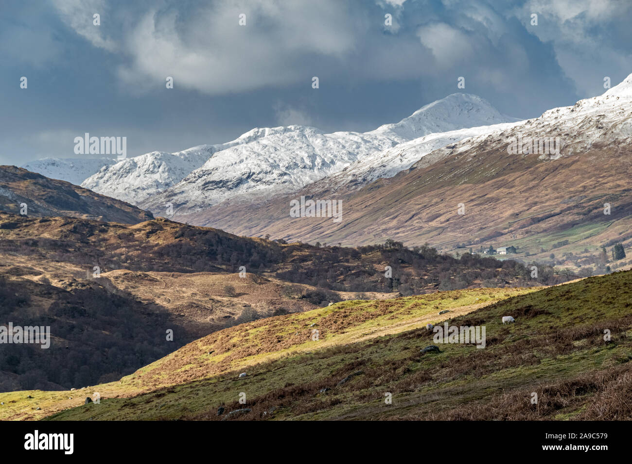 First snow in Scottish Highlands Stock Photo
