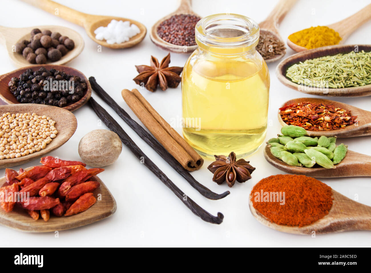 Selection of Spices and oil Stock Photo Alamy