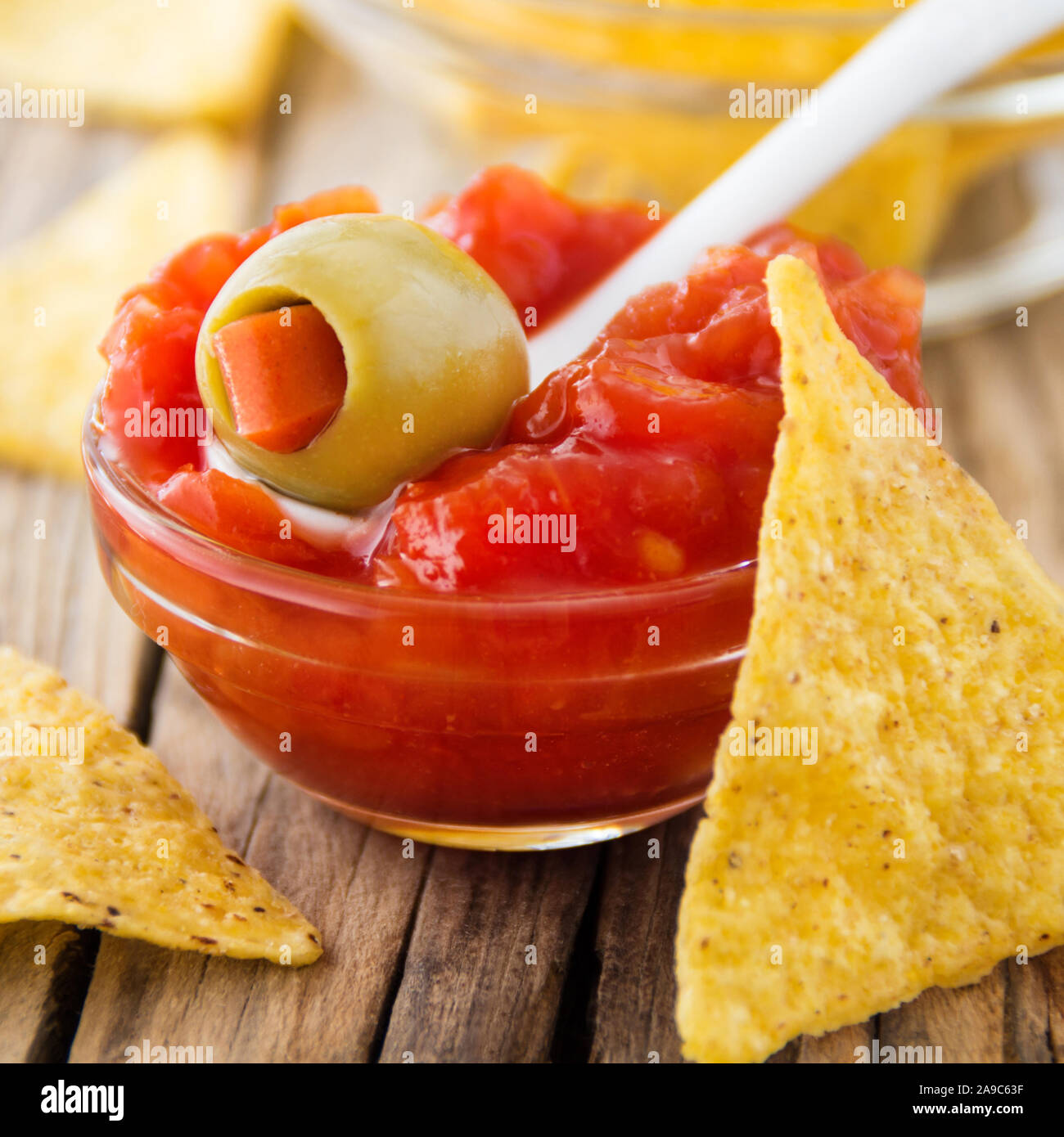 Dip and nachos close up Stock Photo