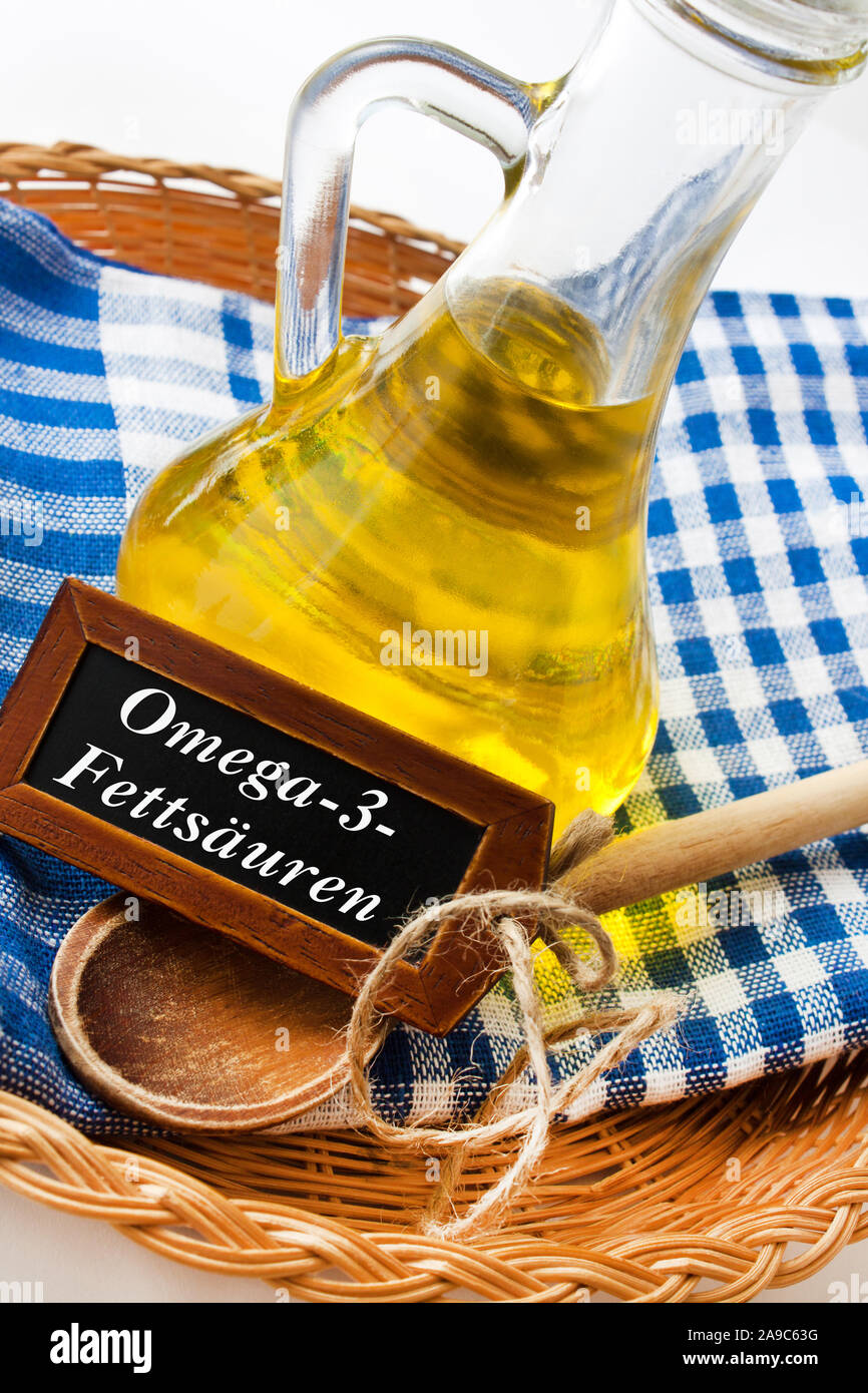 German omega-3-fatty acids linseed oil Stock Photo