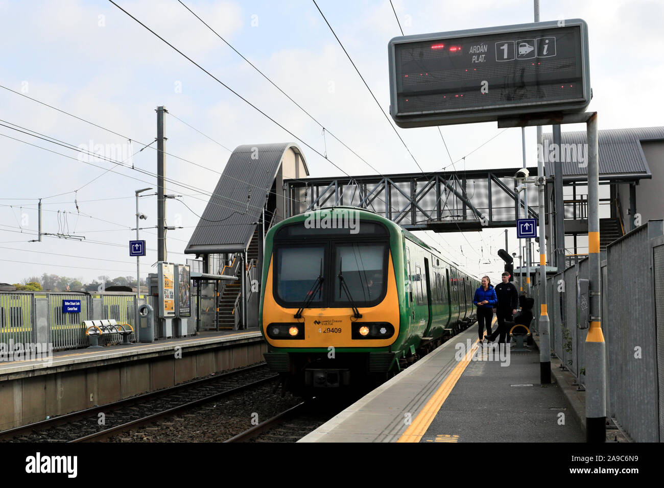 An Irish Rail train at Clontarf Road railway station, Dublin City