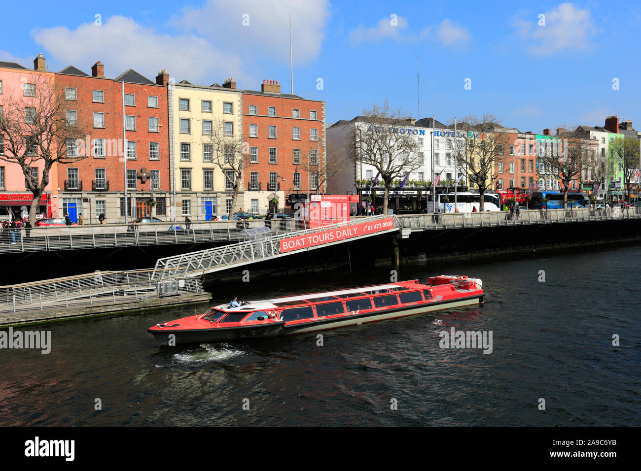Tourist boat on the River Liffey, Dublin City, Republic of Ireland