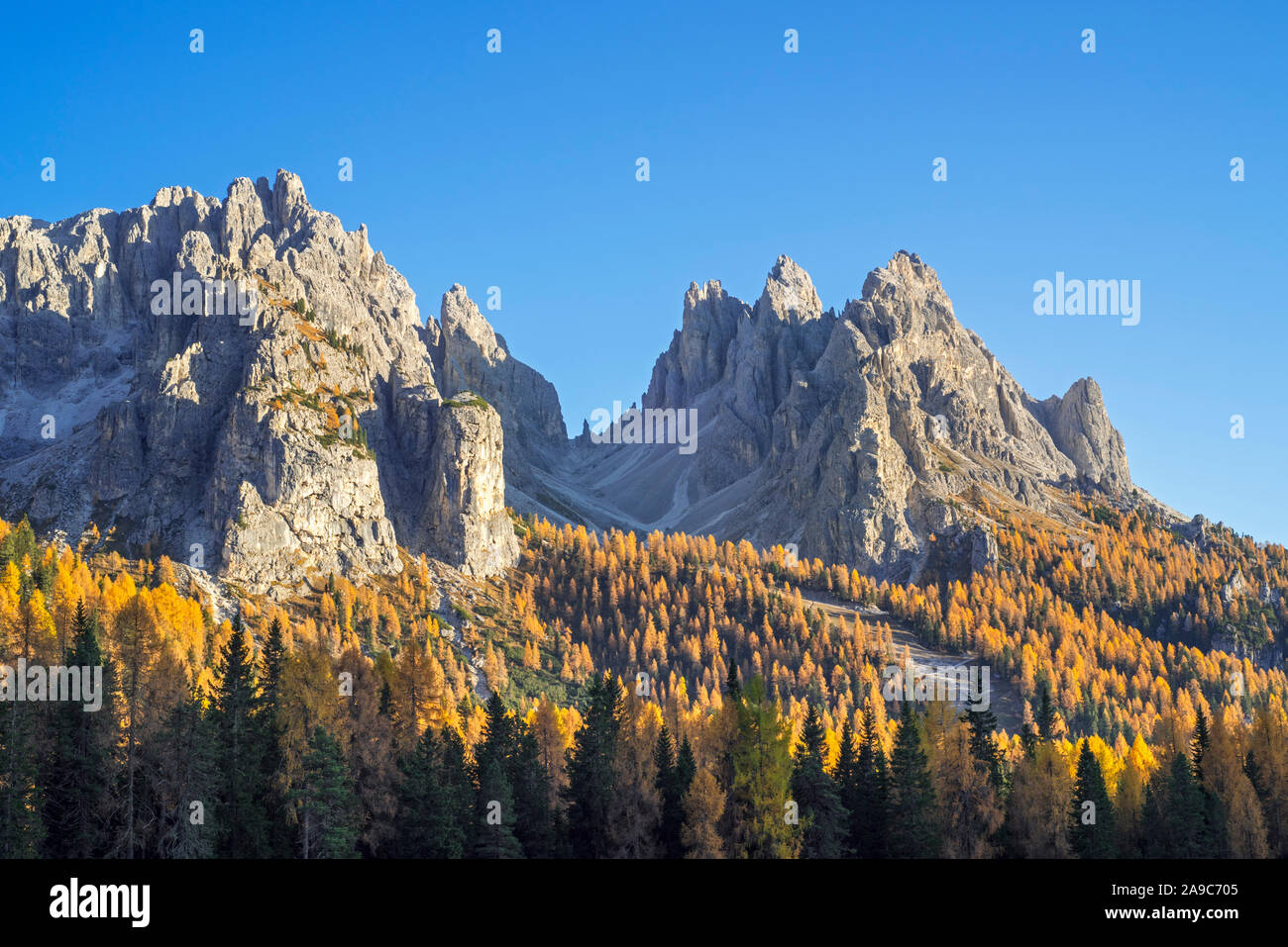 North face of the mountain Cadini di Misurina in autumn / fall in the Sesto / Sexten Dolomites, Belluno, South Tyrol, Italy Stock Photo