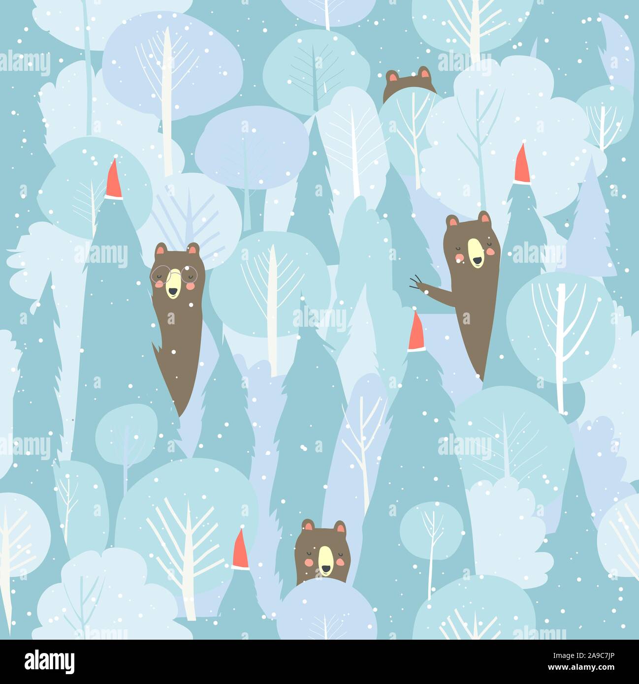 Seamless vector winter forest pattern. Christmas background Stock Vector