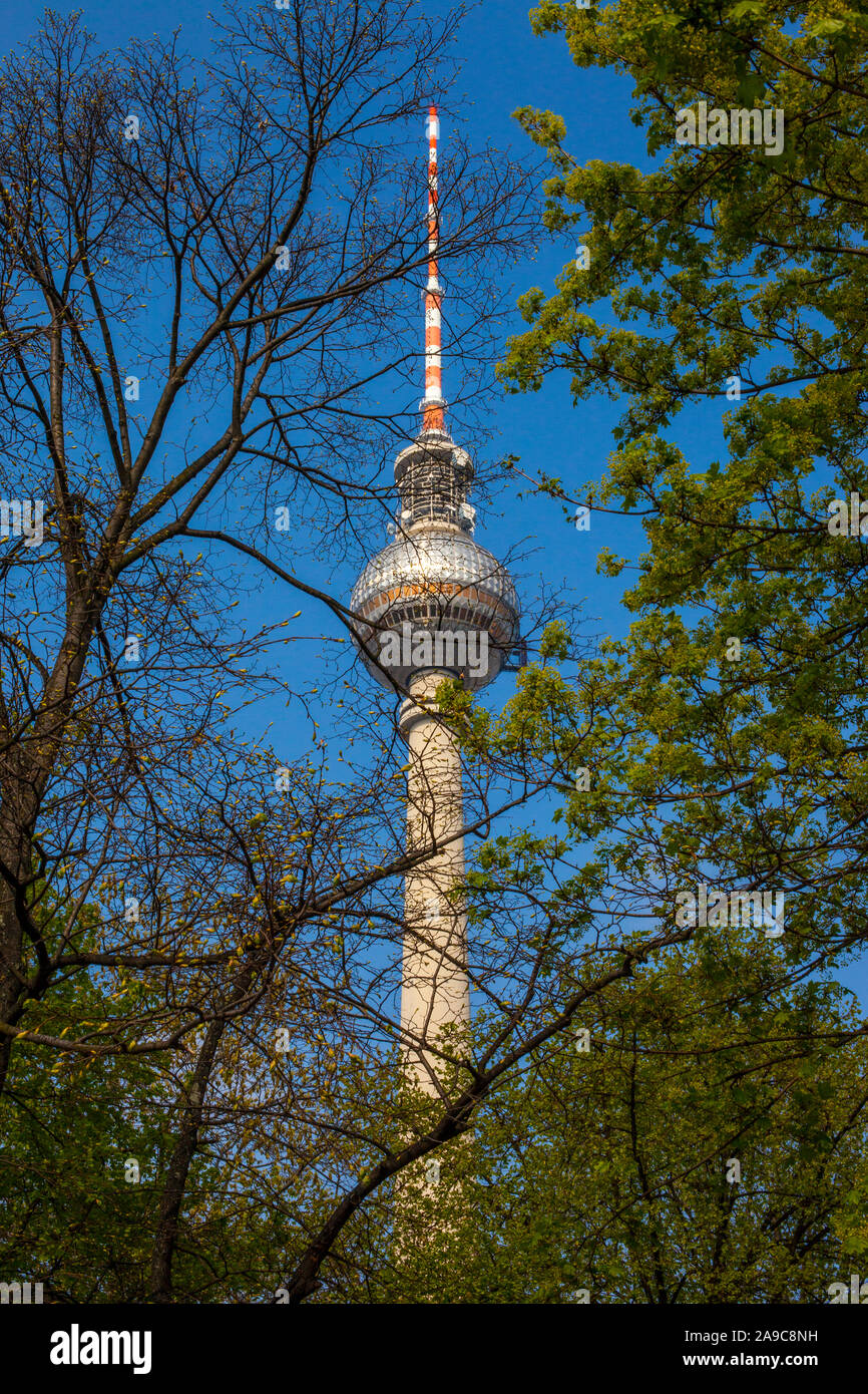 A view of the iconic Fernsehturm, also known as the TV Tower, in the ...