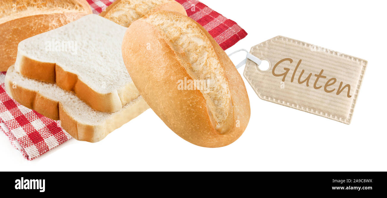 Gluten label and wheat rolls Stock Photo