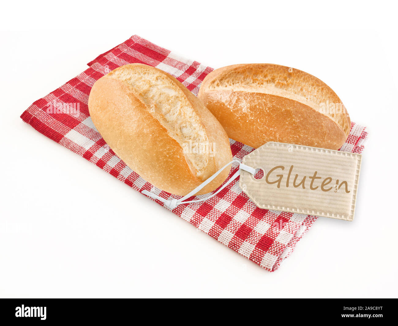 Gluten label and wheat rolls Stock Photo
