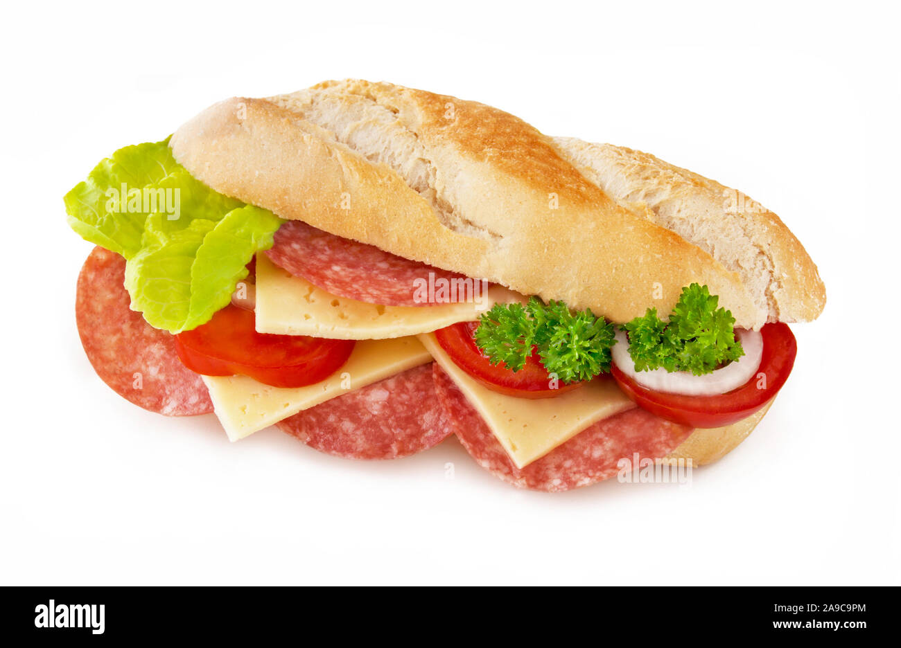 Baguette with salami and cheese Stock Photo Alamy