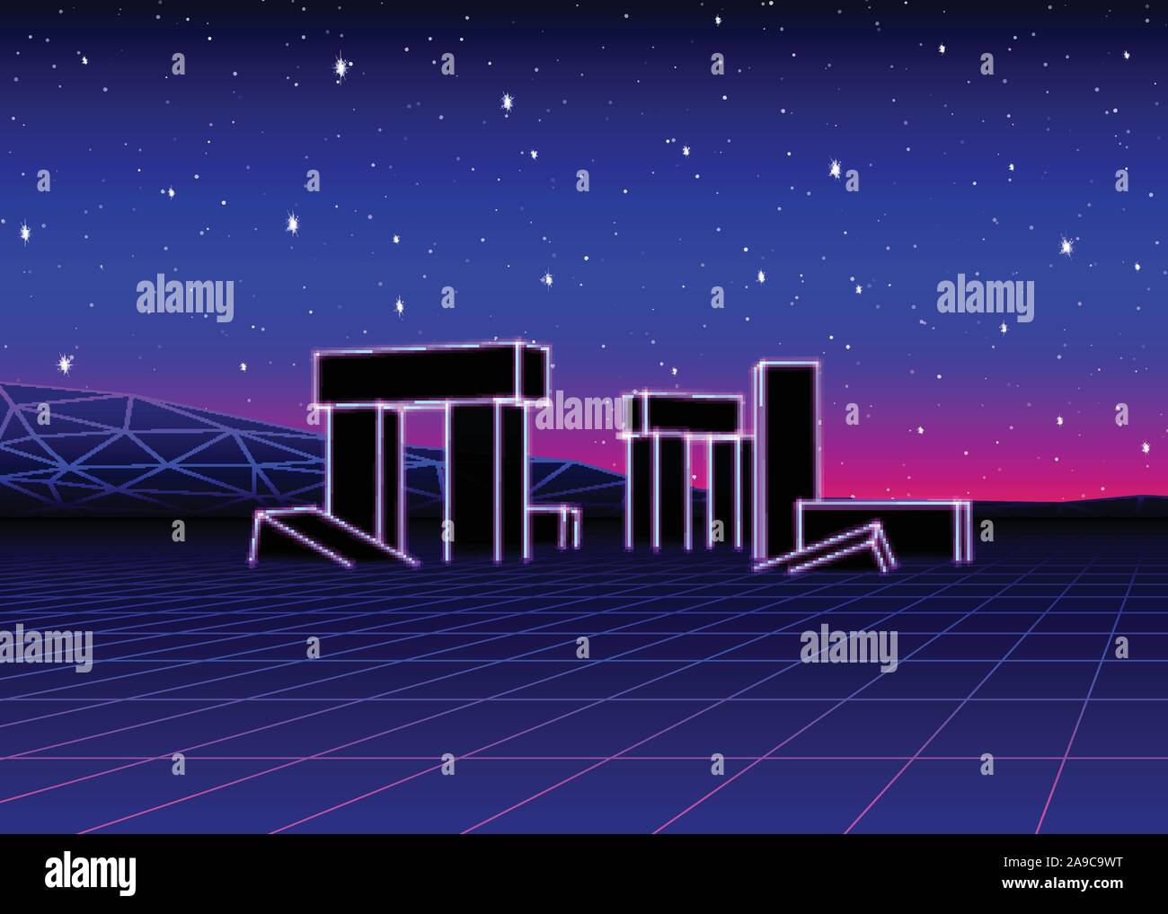 Neon landscape with 80s retro wave game style Stock Vector Image & Art ...