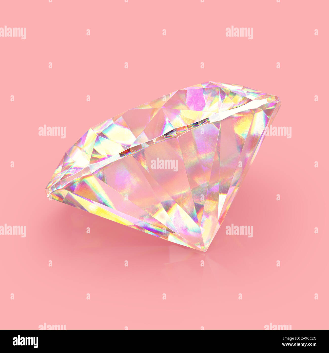 Shimmering shiny sparkling realistic diamond on pink background. Scratches and imperfections on the surface. 3D rendering. Stock Photo