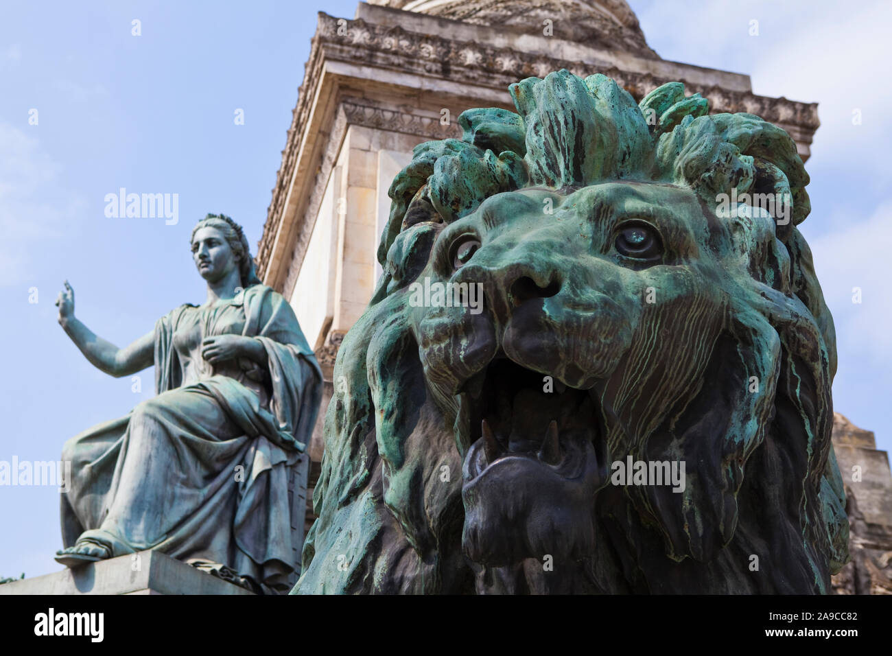 Some of the magnificent sculptures that surround Congress Column in the city of Brussels in Belgium. Stock Photo