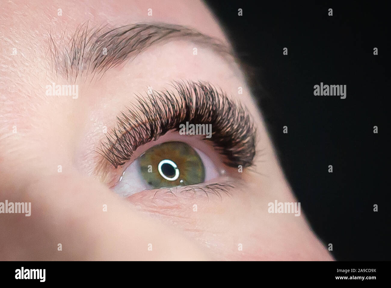 Woman getting a beautiful eyelashes extensions Stock Photo