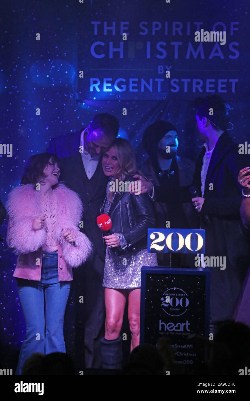 (Front left to right) Maisie Peters, Heart radio presenters Jamie