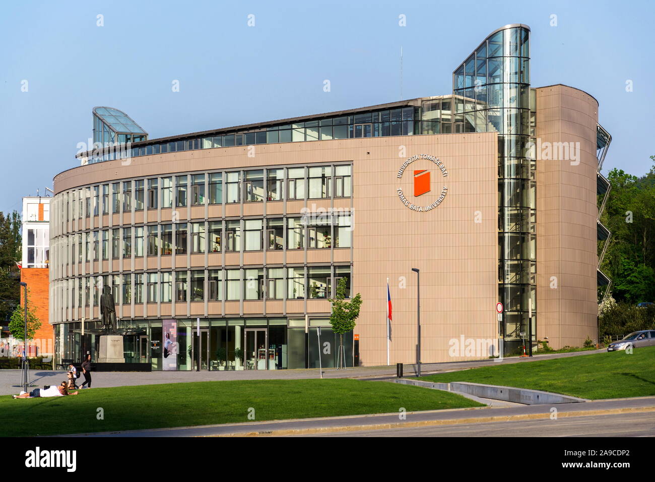 ZLIN, CZECH REPUBLIC - APRIL 29 2018: Tomas Bata University Center with Multimedia Library and Rectors Office from Eva Jiricna architect on T. G. Masa Stock Photo