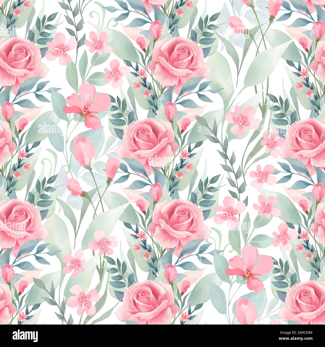 Seamless floral pattern with pink roses on light background Stock Photo ...