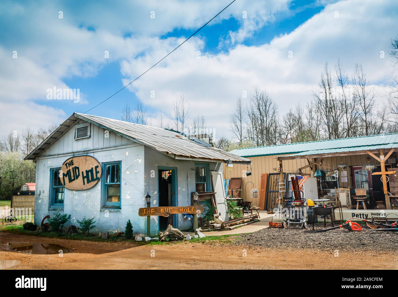 The Mud Hole is a thrift store along Highway 82 in Reform, Alabama. Stock Photo