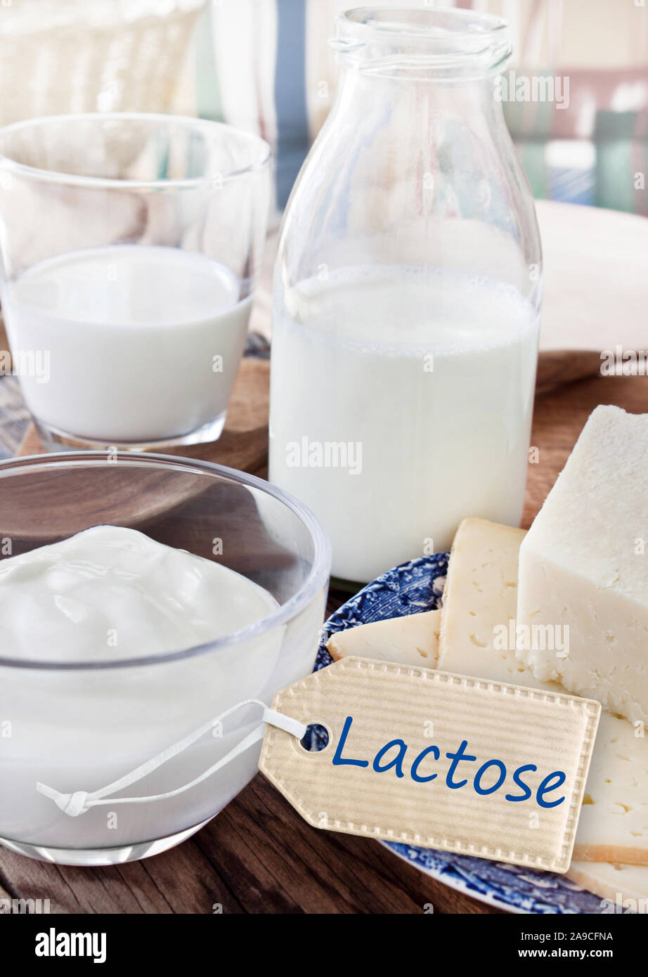 Milk products and lactose label Stock Photo Alamy