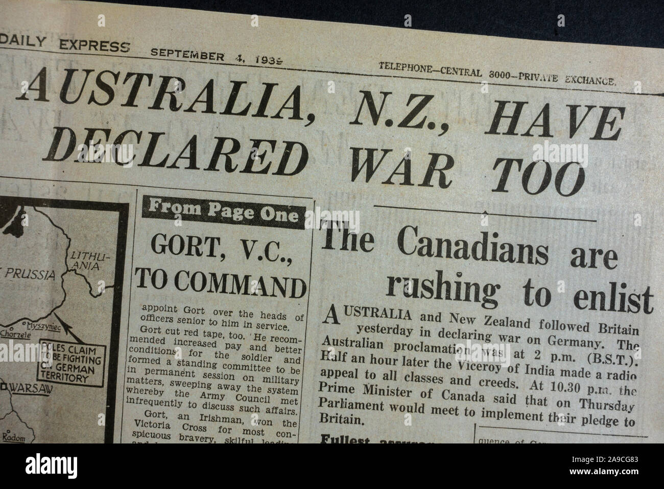 Article showing Australia & New Zealand declaring War in The Daily
