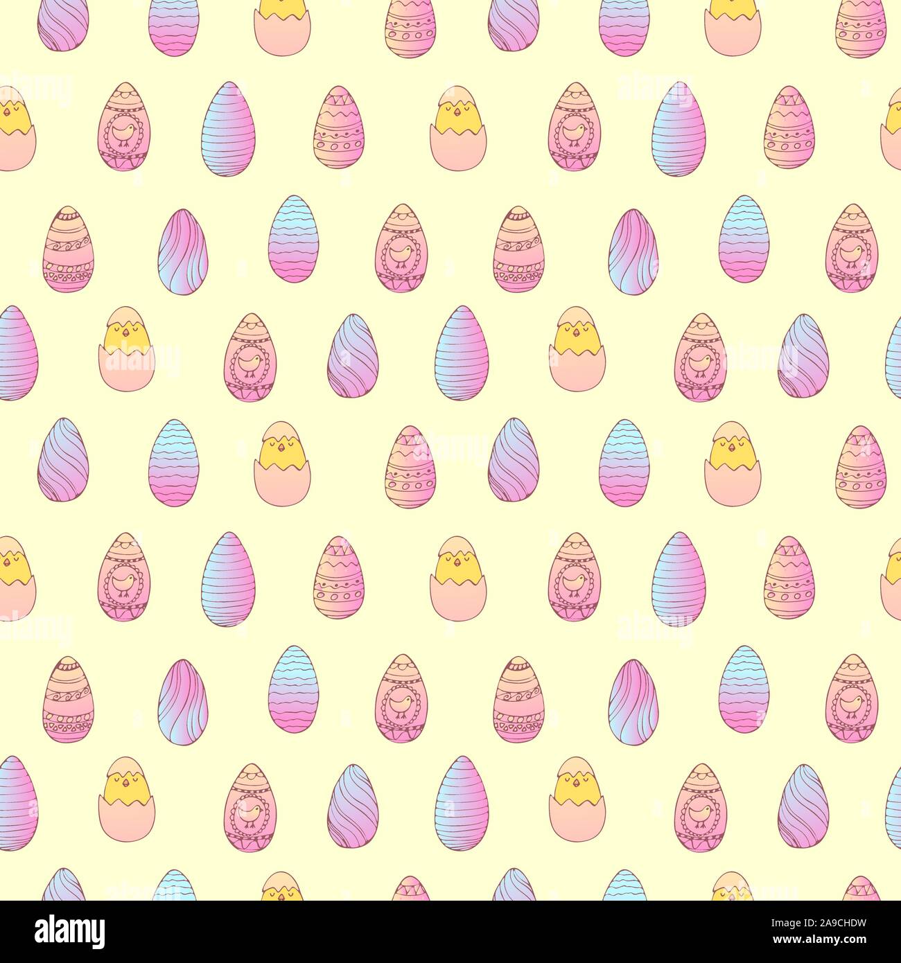 Handdrawn easter seamless pattern with decorated easter eggs , vector illustration Stock Vector
