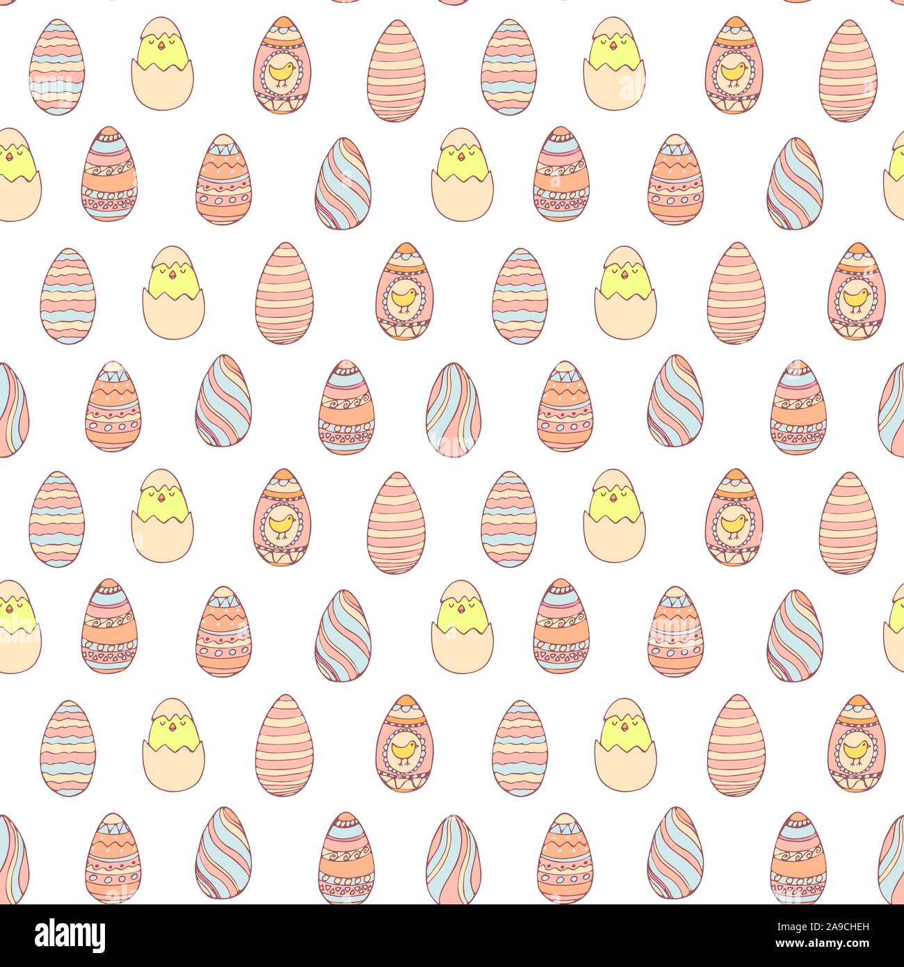 Handdrawn easter seamless pattern with decorated easter eggs , vector illustration Stock Vector