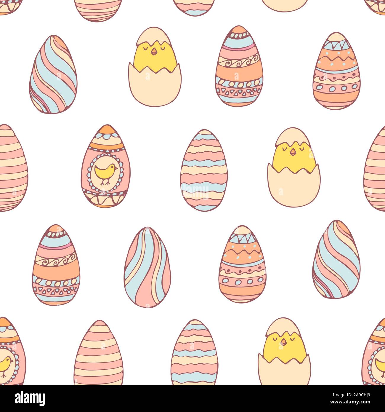 Handdrawn easter seamless pattern with decorated easter eggs , vector illustration Stock Vector