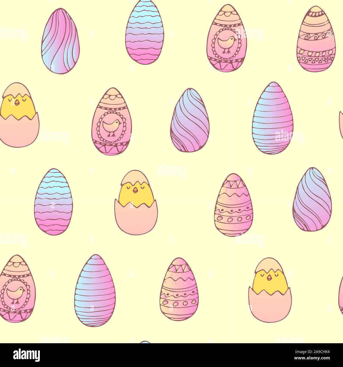 Handdrawn easter seamless pattern with decorated easter eggs , vector illustration Stock Vector