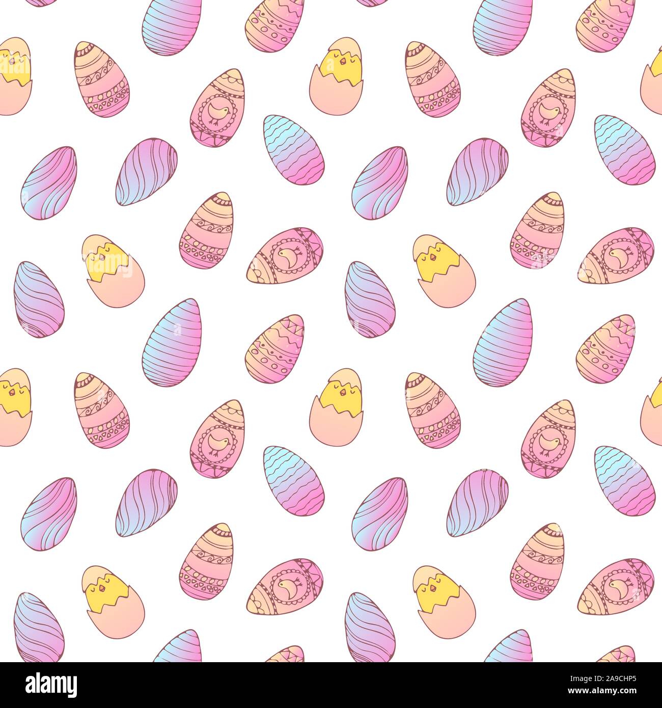 Handdrawn easter seamless pattern with decorated easter eggs , vector illustration Stock Vector