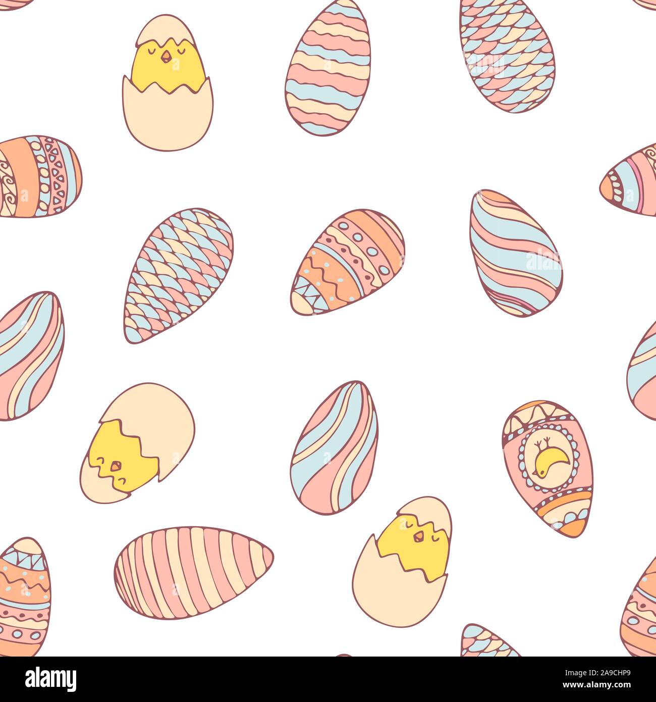 Handdrawn easter seamless pattern with decorated easter eggs , vector illustration Stock Vector